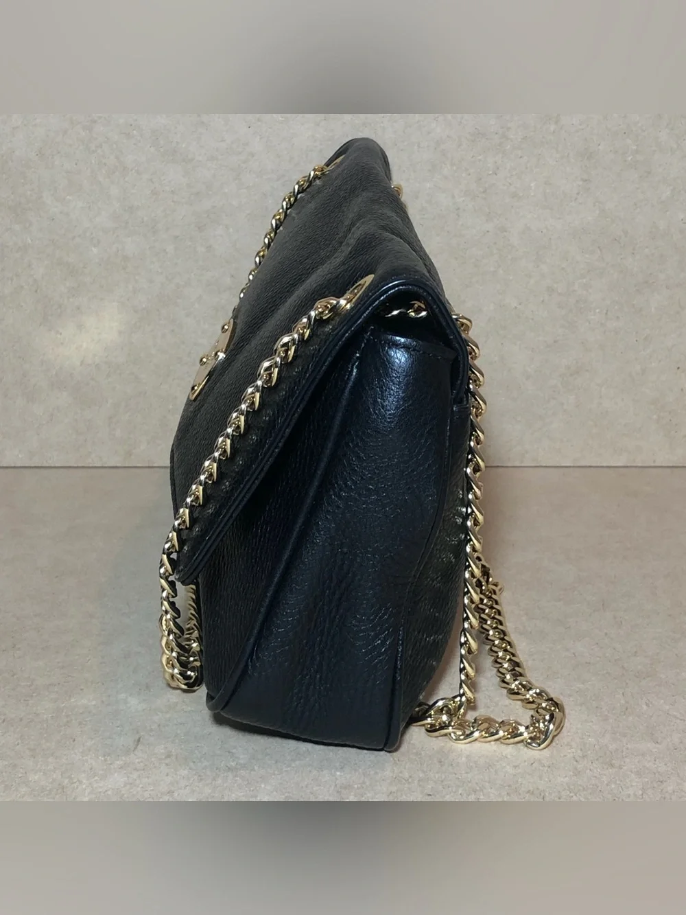 Michael Kors Black Leather Shoulder Bag w/ Gold Chain Strap
